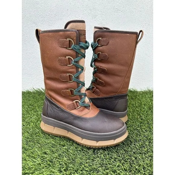 Sperry‎ Kittery Waterproof Tan Teal Pebbled Leather Mid-Calf Boots Women's 7.5