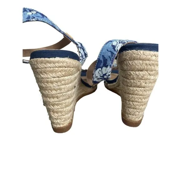 SPERRY TOP-SIDER WOMEN'S CORNFLOWER BLUE OPEN TOE JUTE WEDGE SANDALS SZ 9.5 NWOT