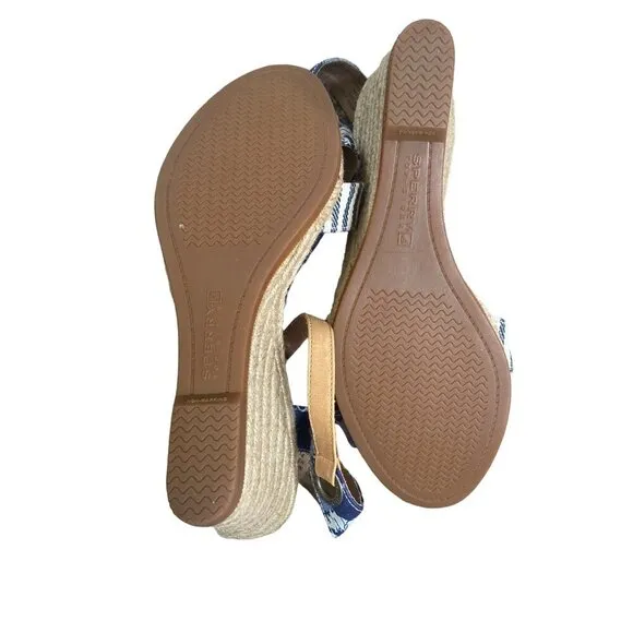 SPERRY TOP-SIDER WOMEN'S CORNFLOWER BLUE OPEN TOE JUTE WEDGE SANDALS SZ 9.5 NWOT