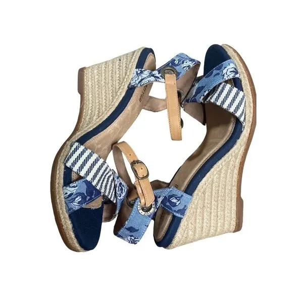 SPERRY TOP-SIDER WOMEN'S CORNFLOWER BLUE OPEN TOE JUTE WEDGE SANDALS SZ 9.5 NWOT