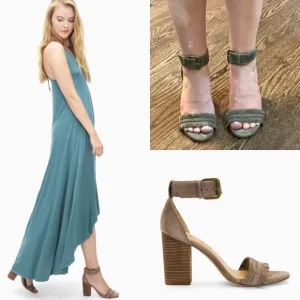 Splendid Green Olive Fringe Suede Leather Stacked Wood Heels Sandals Ankle 8