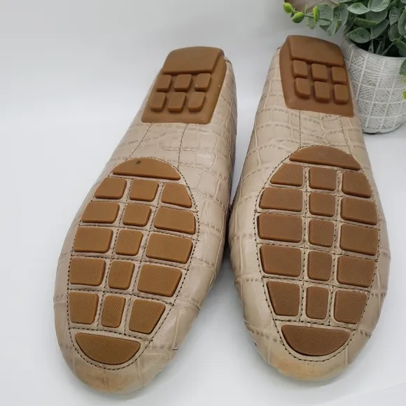 SPLIT SIZE Lauren Ralph Lauren Carley Embossed Loafers Leather Sandstone Tan
