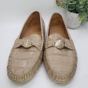 SPLIT SIZE Lauren Ralph Lauren Carley Embossed Loafers Leather Sandstone Tan