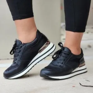 Sports‎ Women's Lace-up Black Sneakers