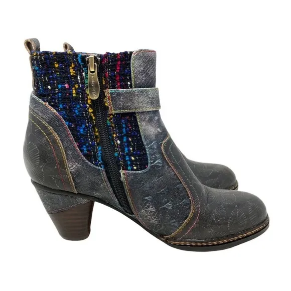 Spring Step L'Artiste Nancies Black Multi Mid Calf Boots - Size 7.5 multi color
