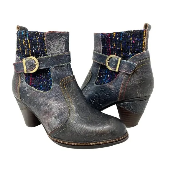 Spring Step L'Artiste Nancies Black Multi Mid Calf Boots - Size 7.5 multi color