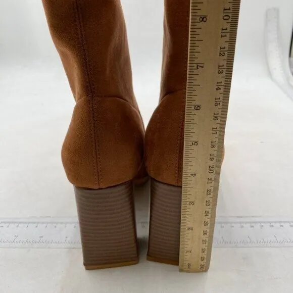 Square Toe Boots for Women Ankle Boots With Chunky Heel Short Dress Boots Brown