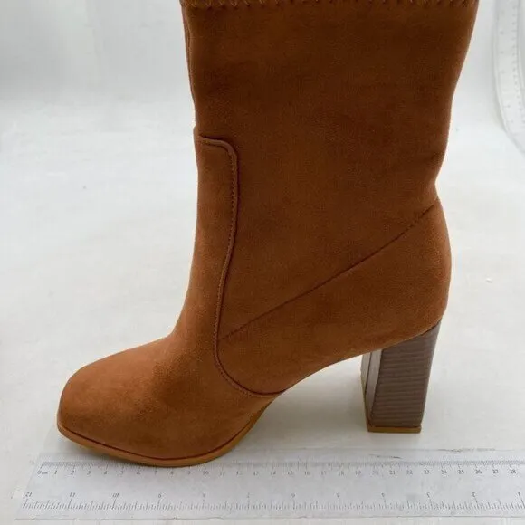 Square Toe Boots for Women Ankle Boots With Chunky Heel Short Dress Boots Brown