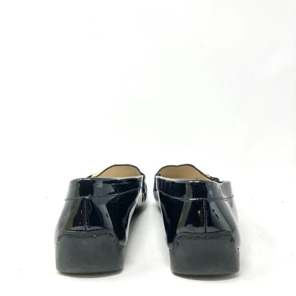 St John Pinch Pleat Patent Leather Driving Loafers w/ Gold Chain 8.5