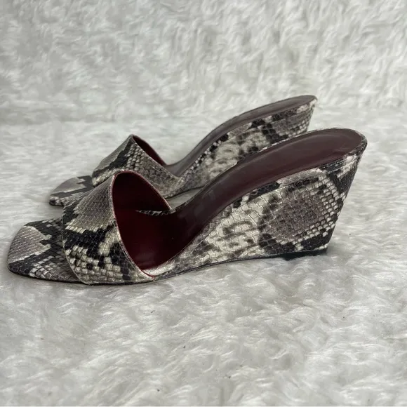 STAUD Billie Snakeskin-Print Leather Wedoe Sandals size 6.5