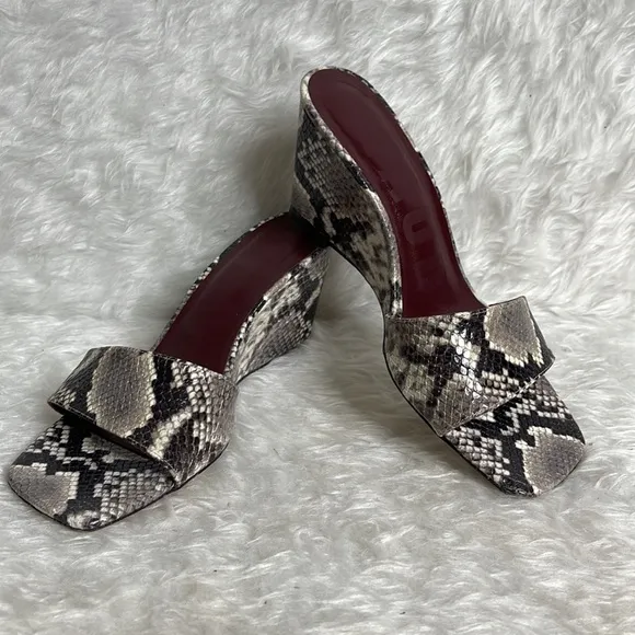 STAUD Billie Snakeskin-Print Leather Wedoe Sandals size 6.5