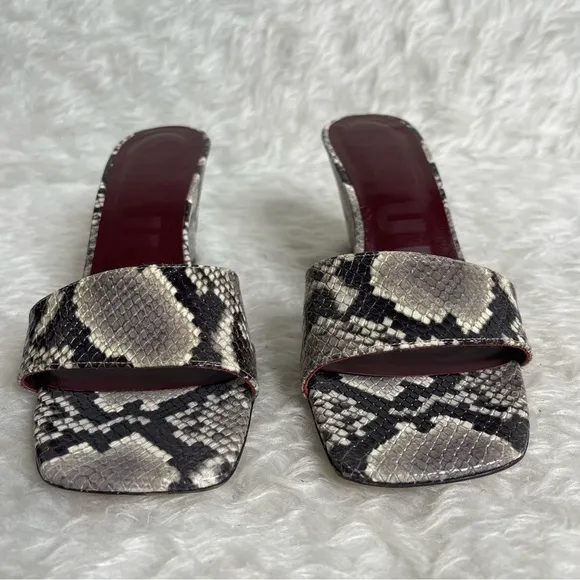 STAUD Billie Snakeskin-Print Leather Wedoe Sandals size 6.5
