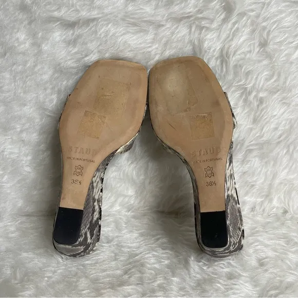 STAUD Billie Snakeskin-Print Leather Wedoe Sandals size 6.5