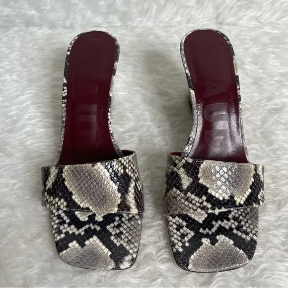 STAUD Billie Snakeskin-Print Leather Wedoe Sandals size 6.5