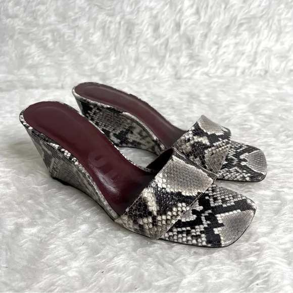 STAUD Billie Snakeskin-Print Leather Wedoe Sandals size 6.5