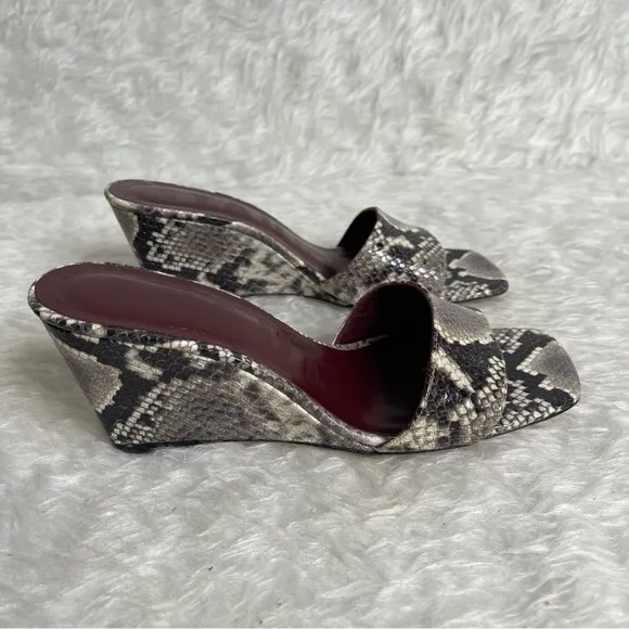 STAUD Billie Snakeskin-Print Leather Wedoe Sandals size 6.5
