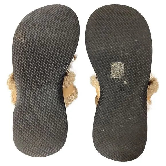 Staud Siesta Shearling Slide Sandals in Brown Leather