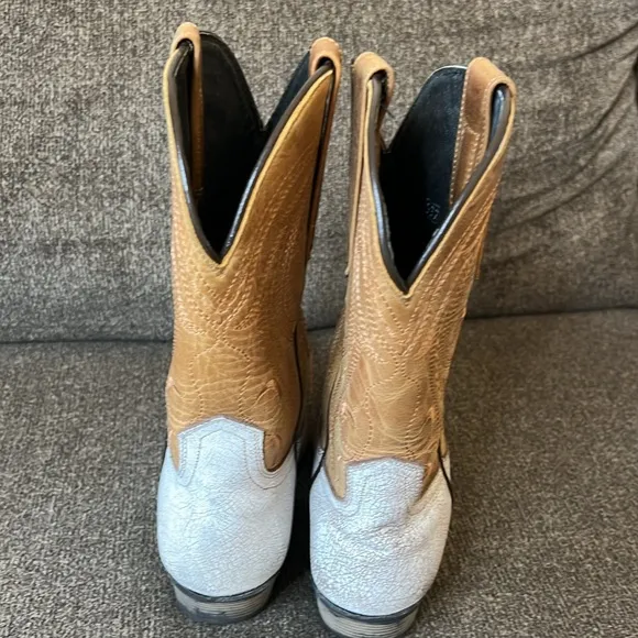 Sterling River Western Rodeo Leather Cowgirls Boots Tan And White Size 6