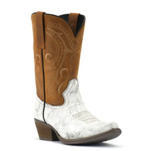 Sterling River Western Rodeo Leather Cowgirls Boots Tan And White Size 6