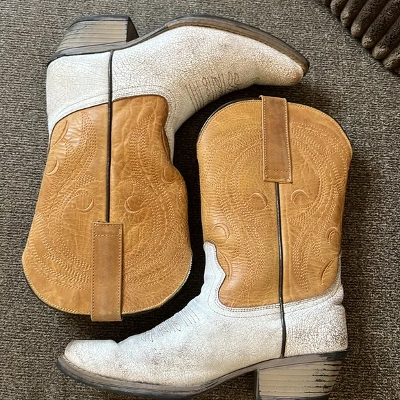 Sterling River Western Rodeo Leather Cowgirls Boots Tan And White Size 6
