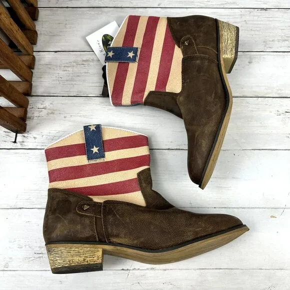 Sterling River Womens Brown American Flag Mid-Calf Cowgirl Western Boots 9.5 M‎