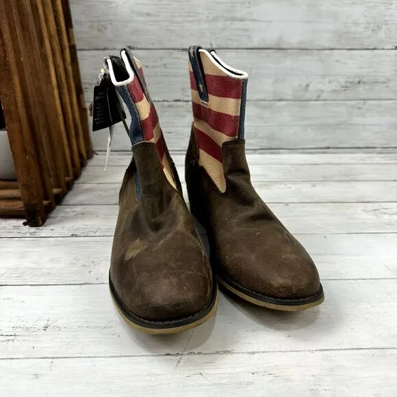 Sterling River Womens Brown American Flag Mid-Calf Cowgirl Western Boots 9.5 M‎