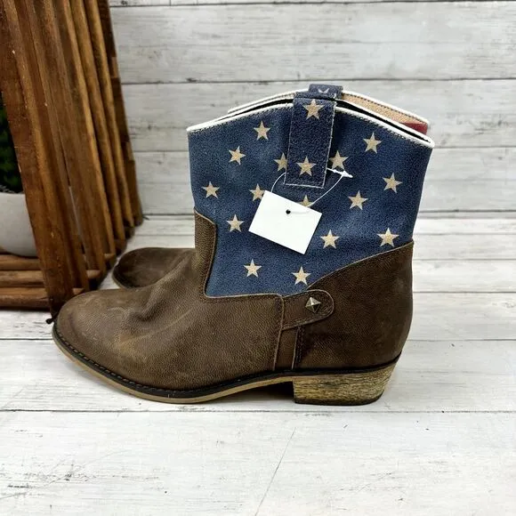 Sterling River Womens Brown American Flag Mid-Calf Cowgirl Western Boots 9.5 M‎