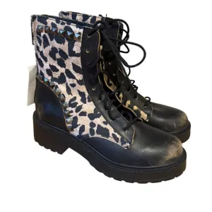 Steve Madden Avenger Leather Combat Boots Womens 7 M Studded Leopard Chunky NWOB