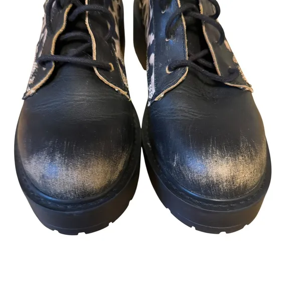Steve Madden Avenger Leather Combat Boots Womens 7 M Studded Leopard Chunky NWOB