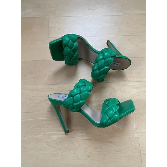 Steve Madden BNWOT &quot;Kenley&quot; Green Braid Stiletto Heel Sandals