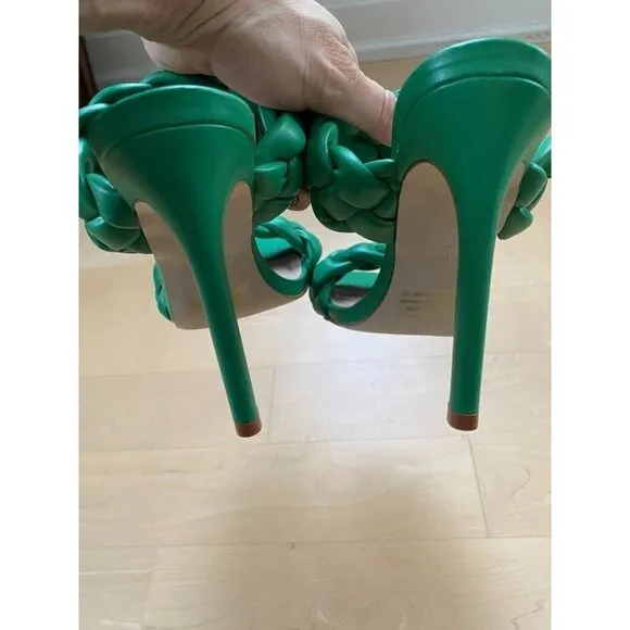 Steve Madden BNWOT &quot;Kenley&quot; Green Braid Stiletto Heel Sandals