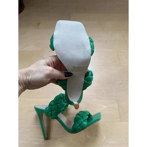Steve Madden BNWOT &quot;Kenley&quot; Green Braid Stiletto Heel Sandals