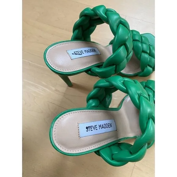 Steve Madden BNWOT &quot;Kenley&quot; Green Braid Stiletto Heel Sandals