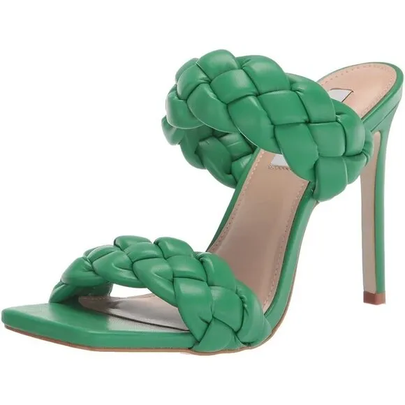 Steve Madden BNWOT &quot;Kenley&quot; Green Braid Stiletto Heel Sandals