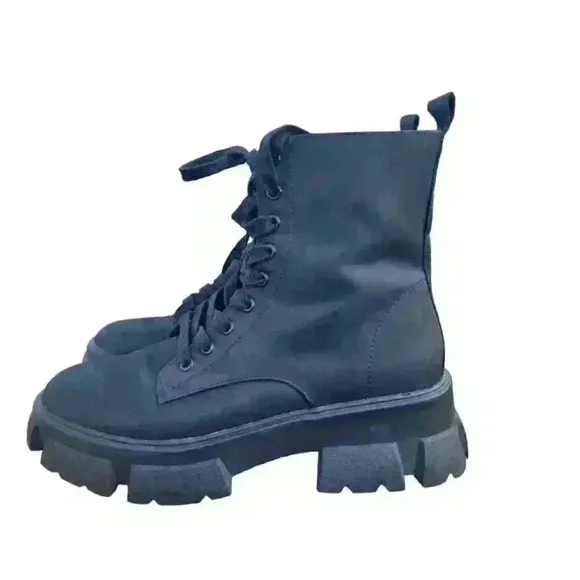 Steve Madden Chunky Platform Ankle Combat Boots Y2K 90s Retro Zip Side Size 10