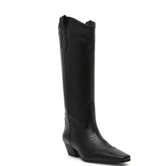 Steve Madden Dollie Western Boots Knee High Black Leather Size 8
