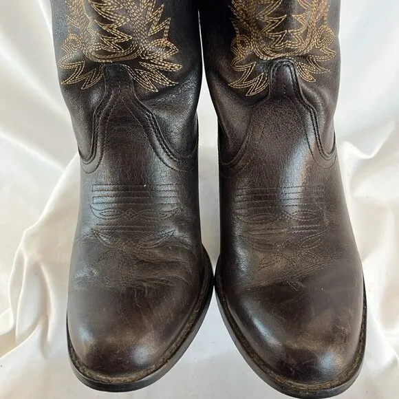 Steve Madden Frontier Brown Leather Mid-Calf Heeled Cowboy Boots