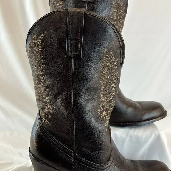 Steve Madden Frontier Brown Leather Mid-Calf Heeled Cowboy Boots