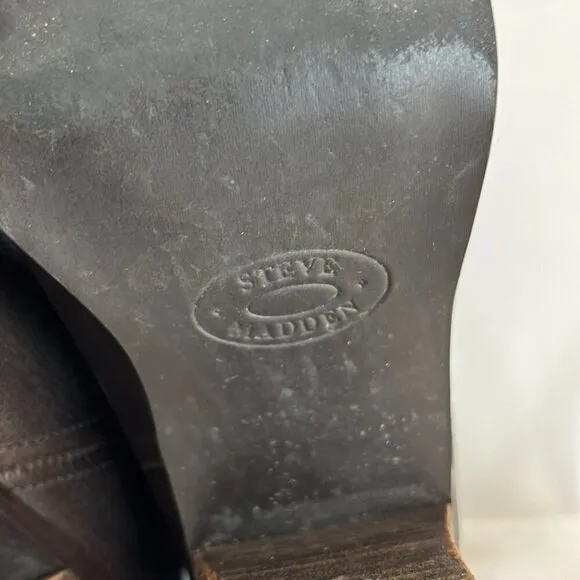 Steve Madden Frontier Brown Leather Mid-Calf Heeled Cowboy Boots