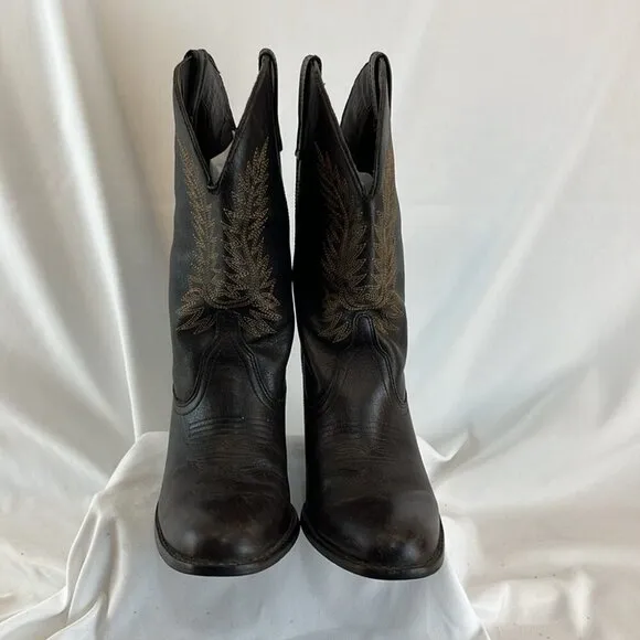 Steve Madden Frontier Brown Leather Mid-Calf Heeled Cowboy Boots