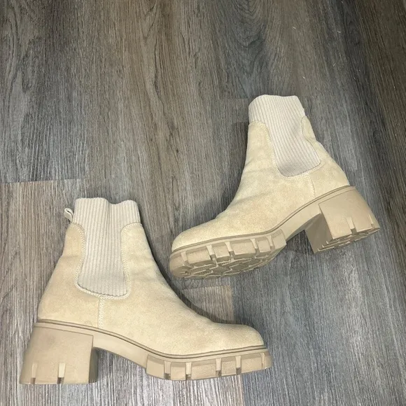 Steve Madden Hutch Boots Women US 8 Euro‎ 39 Tan Suede Platform Chelsea