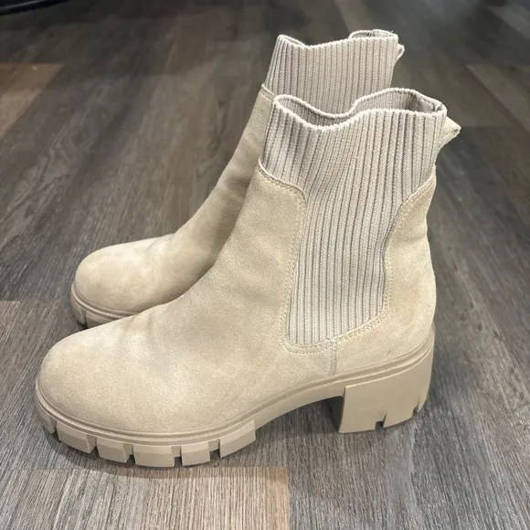 Steve Madden Hutch Boots Women US 8 Euro‎ 39 Tan Suede Platform Chelsea