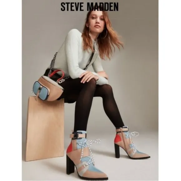 Steve Madden Illusion Mesh Block Heel Ankle Boots Size 11