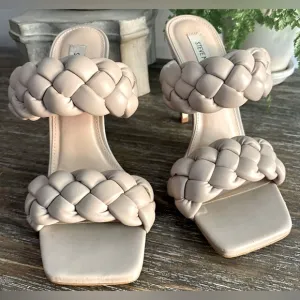 Steve Madden Kenley Taupe Braided Square Toe Dress Sandals High Heels Womens 8.5