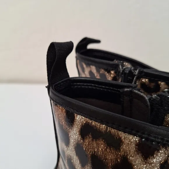 Steve Madden kids boots sparkly glitter leopard print zipper lace up combat NIB
