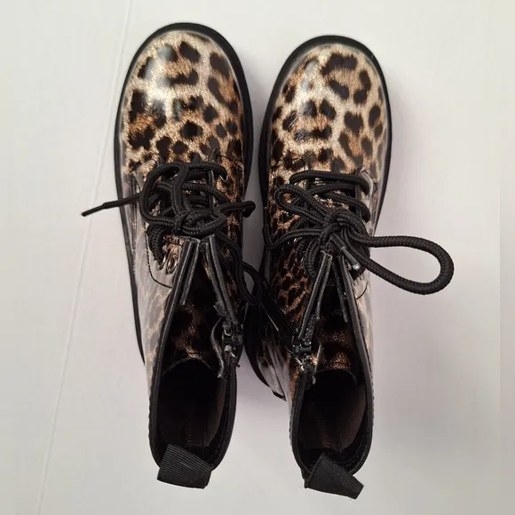 Steve Madden kids boots sparkly glitter leopard print zipper lace up combat NIB