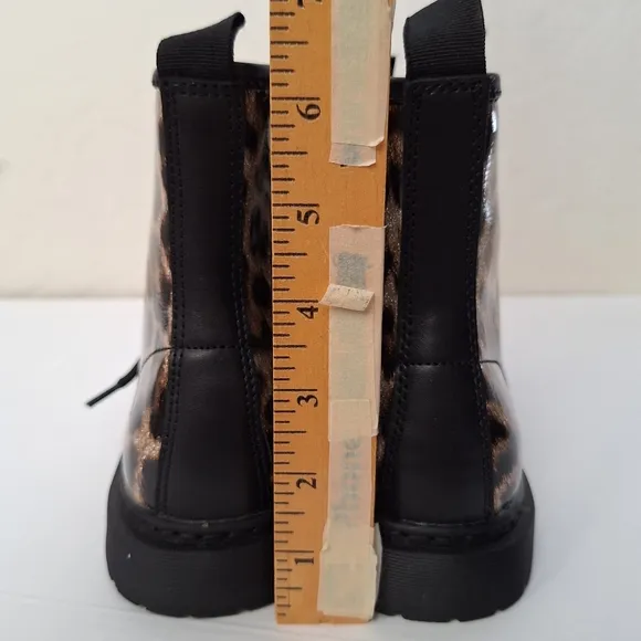 Steve Madden kids boots sparkly glitter leopard print zipper lace up combat NIB