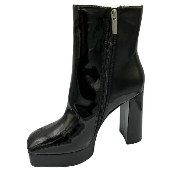 Steve Madden Luisina Black Patent Chunky Platform Boots Goth Witchy Punk 9.5