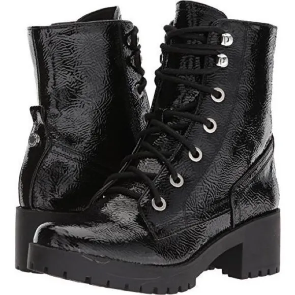 Steve Madden Patent Leather Chunky Platform Combat Moto Boots