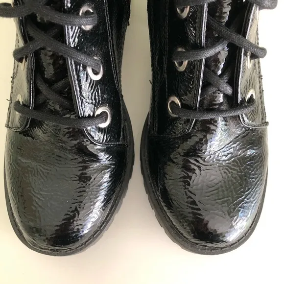 Steve Madden Patent Leather Chunky Platform Combat Moto Boots